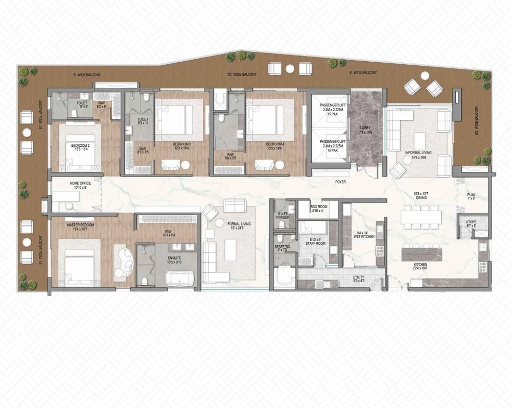 Sri Aditya Vantage 4 BHK floor plan, Module A in towers T1 and T2, 6,546 sq ft saleable