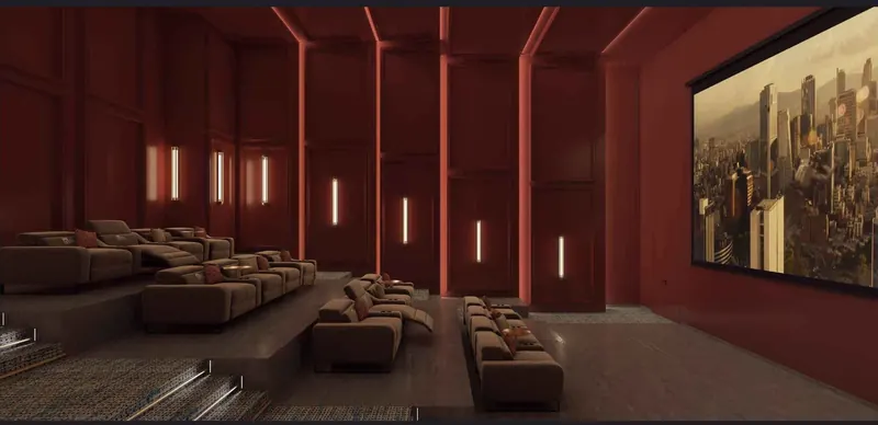 Mini theatre with recliners in the Sri Aditya Vantage clubhouse